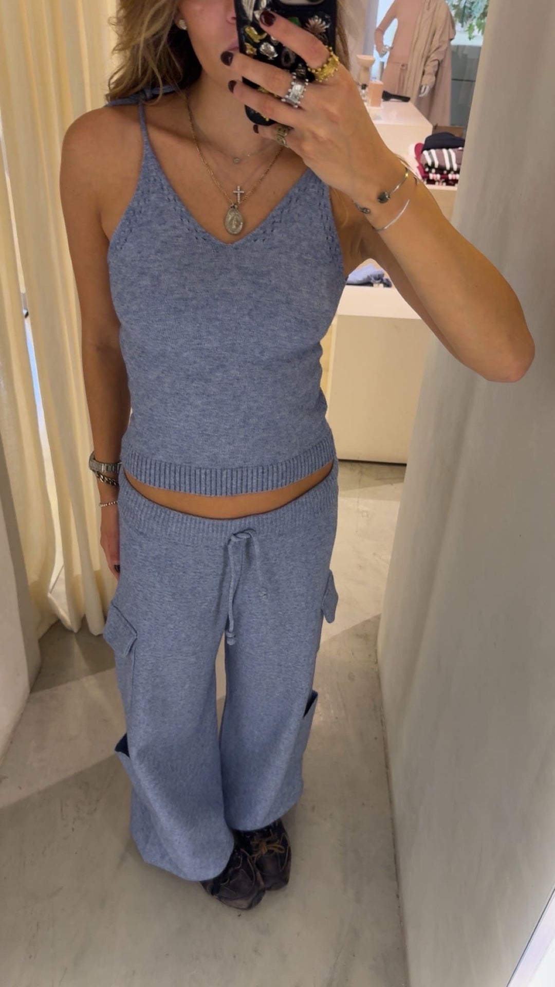 Kenya Denim Cargo Knitted Pants