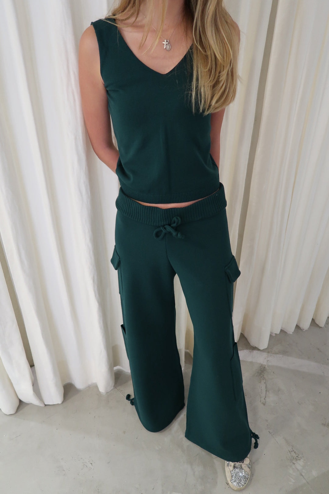 Kenya Emerald Cargo Knitted Pants