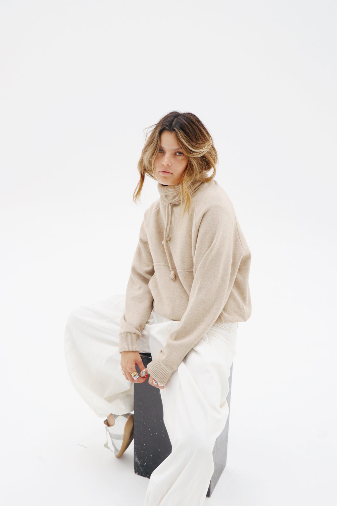 Kenya Beige Knitted Hoodie
