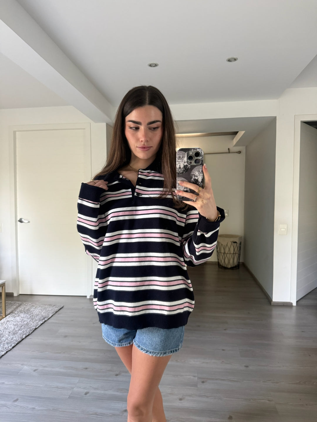 New Zealand Navy/Pink Polo Sweater