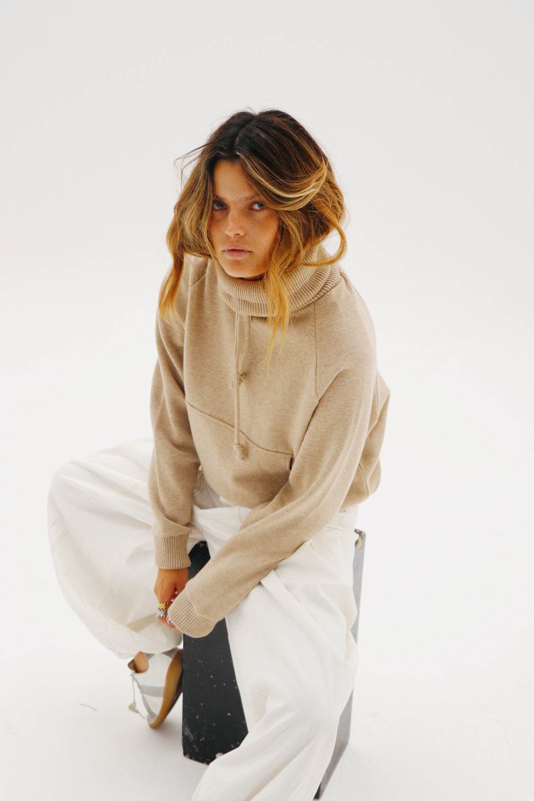 Kenya Beige Knitted Hoodie