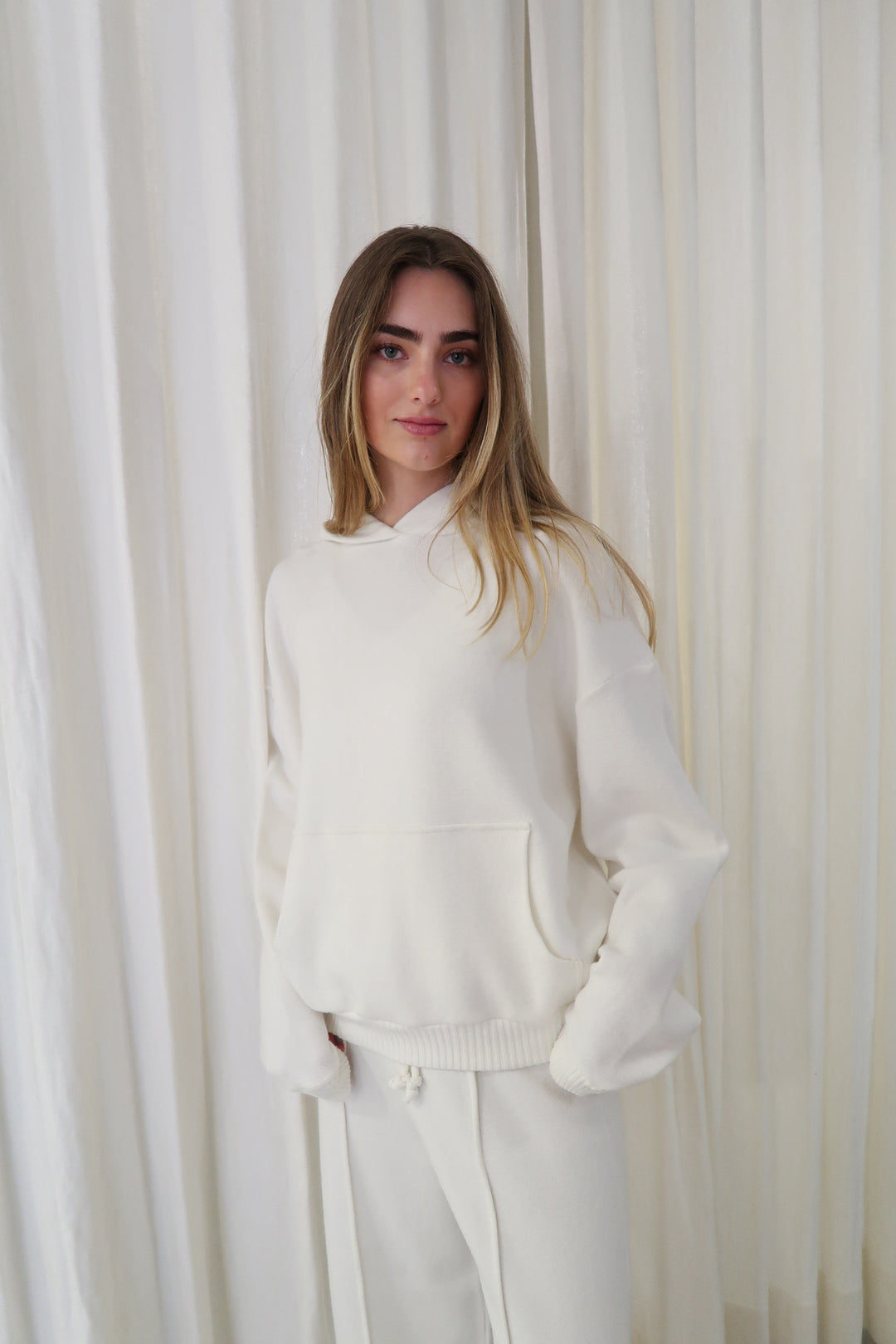 Portland White Knitted Hoodie