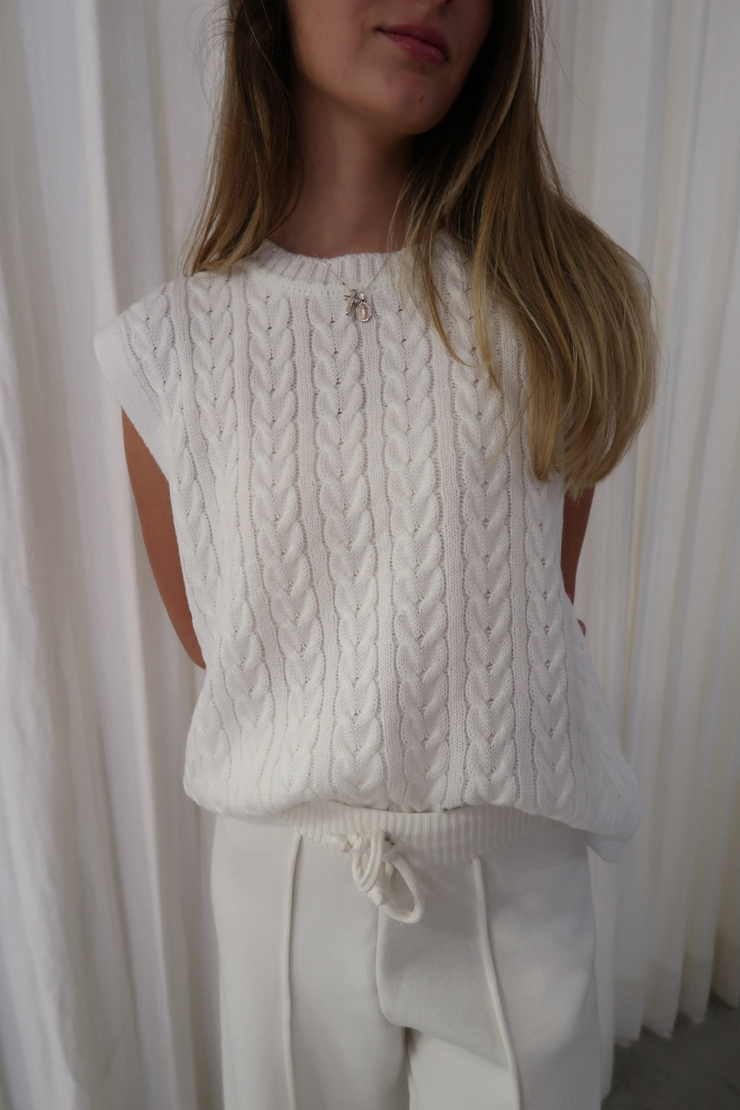 Ottawa White Knitted Vest