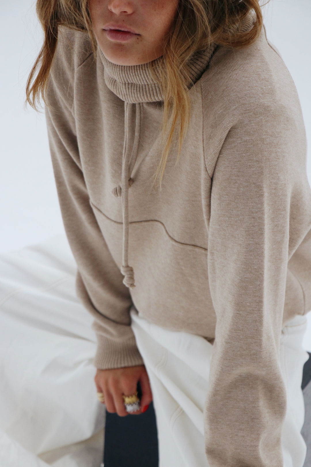 Kenya Beige Knitted Hoodie