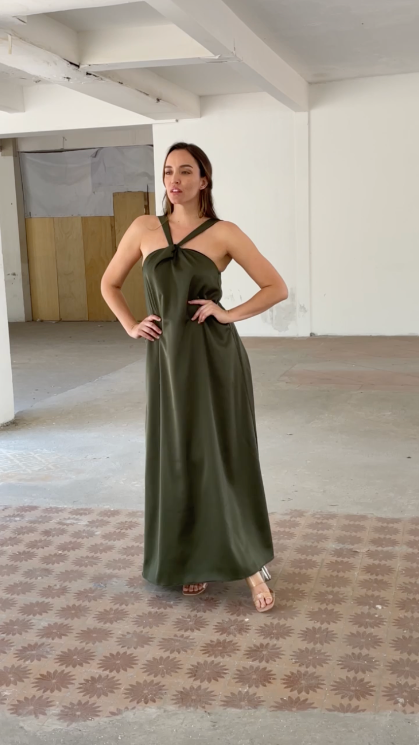 Rome Olive Satin Dress