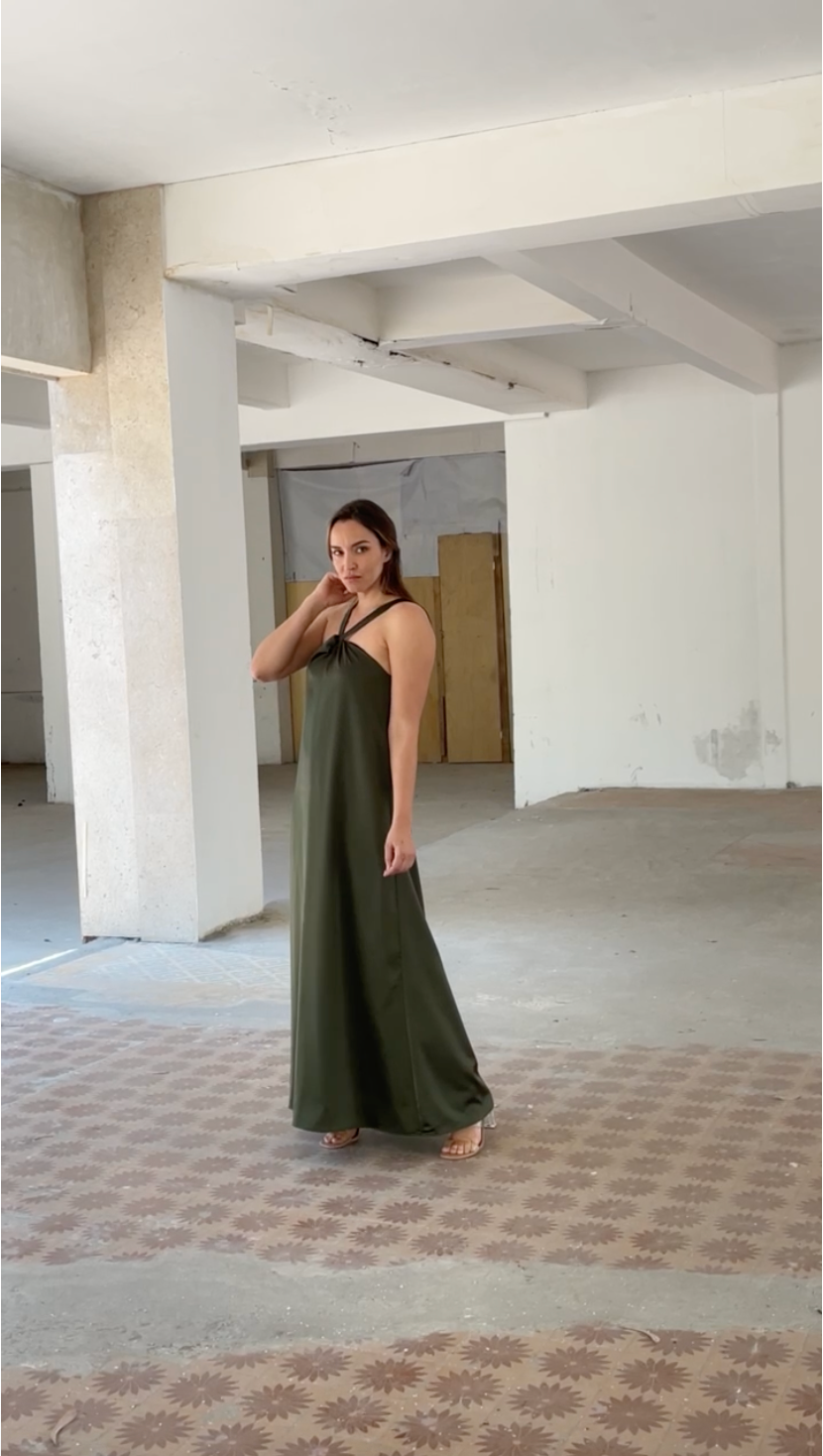 Rome Olive Satin Dress