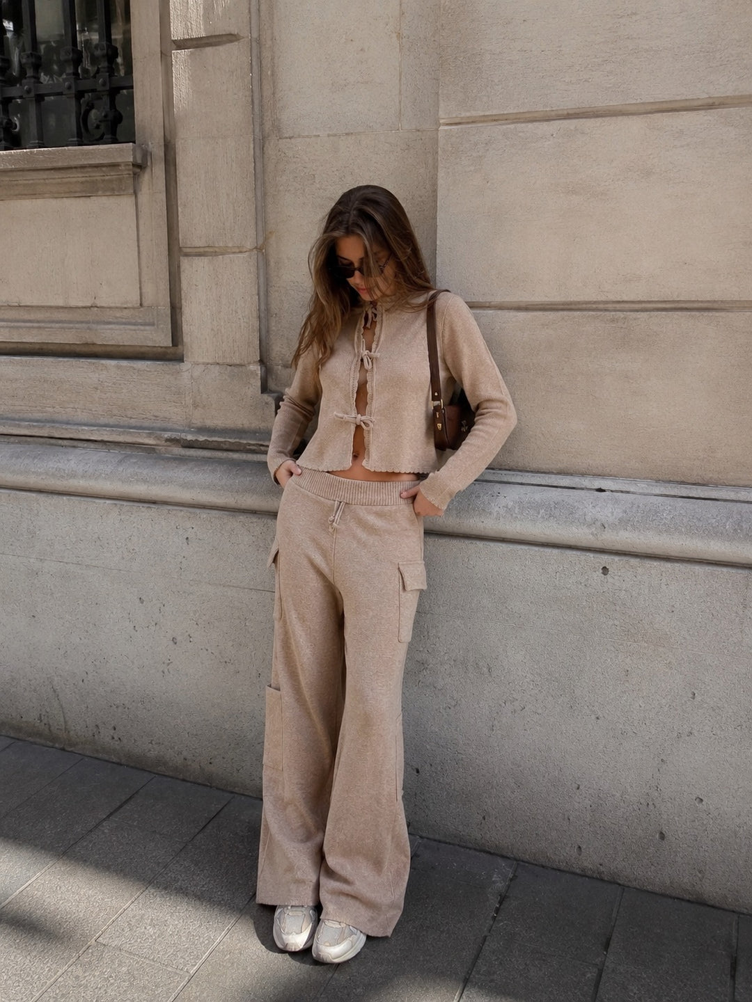 Kenya Beige Cargo Knitted Pants