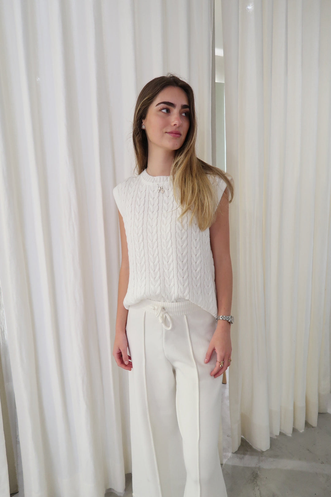 Ottawa White Knitted Vest